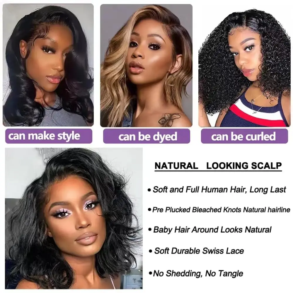 Glueless Bob Wig Short Body Wave Lace Front Human Hair Wig Pre Plucked Lace Frontal Wigs 7x5 6x4 4x4 Glueless Wigs Human Hair