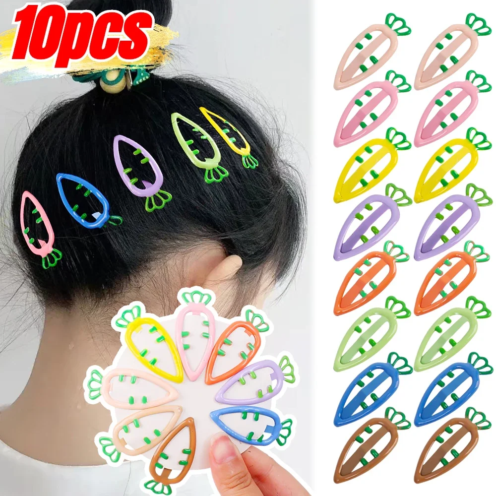 10pcs Kids Cute Candy Color Drip Oil Carrot BB Clips Headwear Baby's Forehead Banger Clips Girl's Broken Hair Clip Accessories