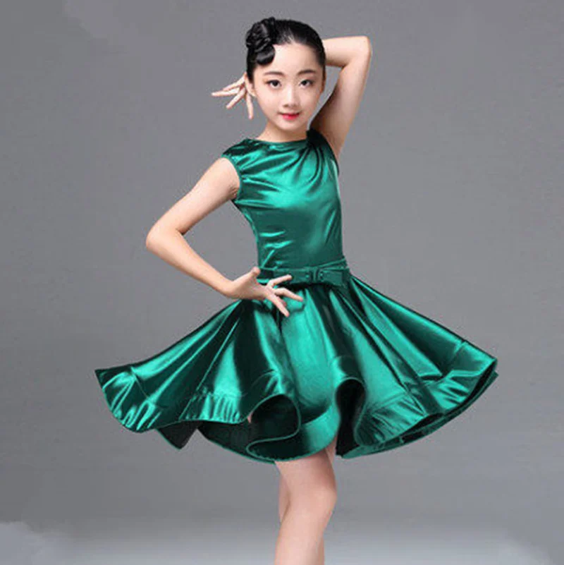 Shiny Girls Kids Junior Club Latin Dresses Turtle Neck Long/short Sleeve Modern Ballroom Latino Dresses for Dancing images - 6