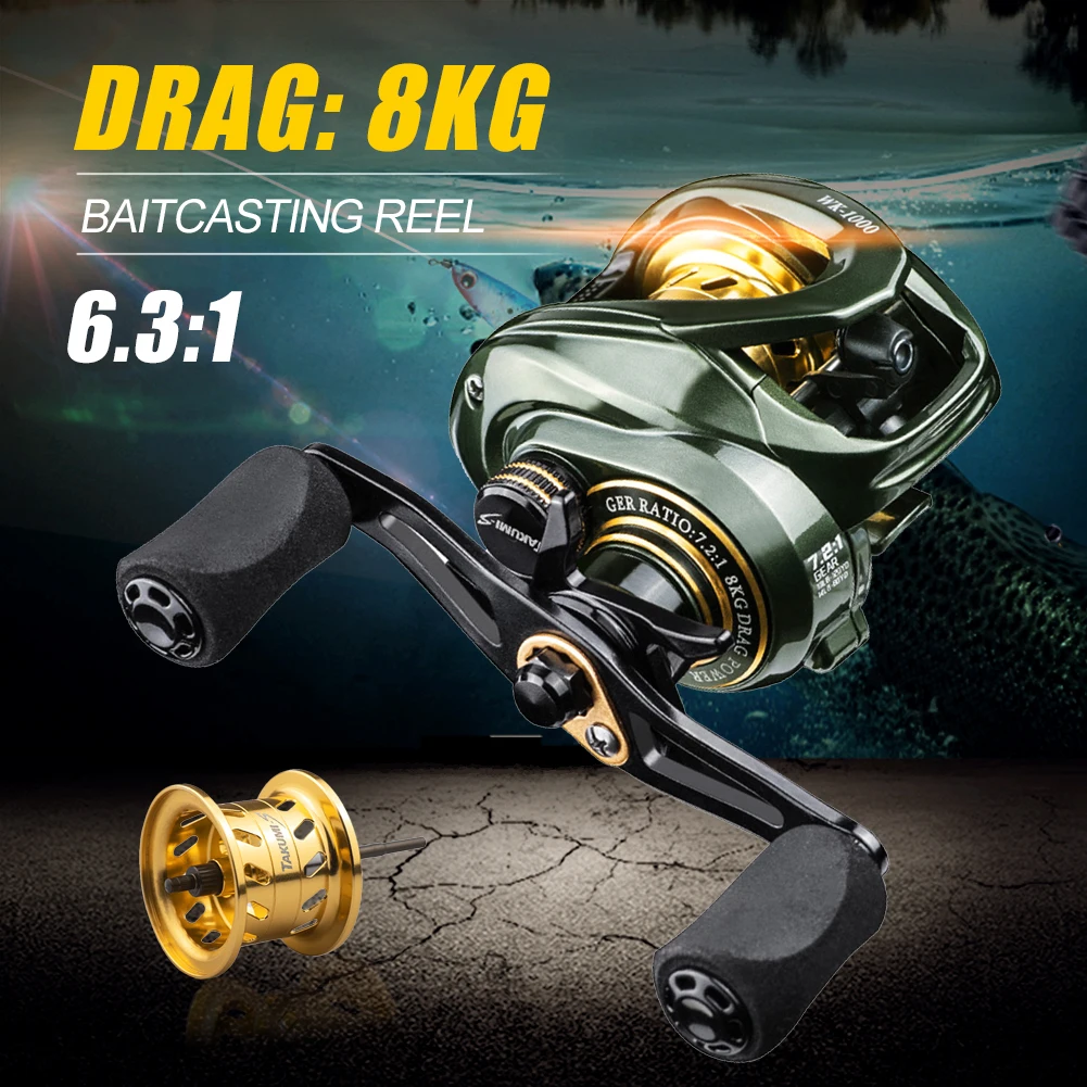 Fishing Baitcasting Reel 8KG Drag 13+1BB 6.3:1 Gear Ratio Metal Spool  Magnetic Brake System Fishing Reel Saltwater Fishing Parts