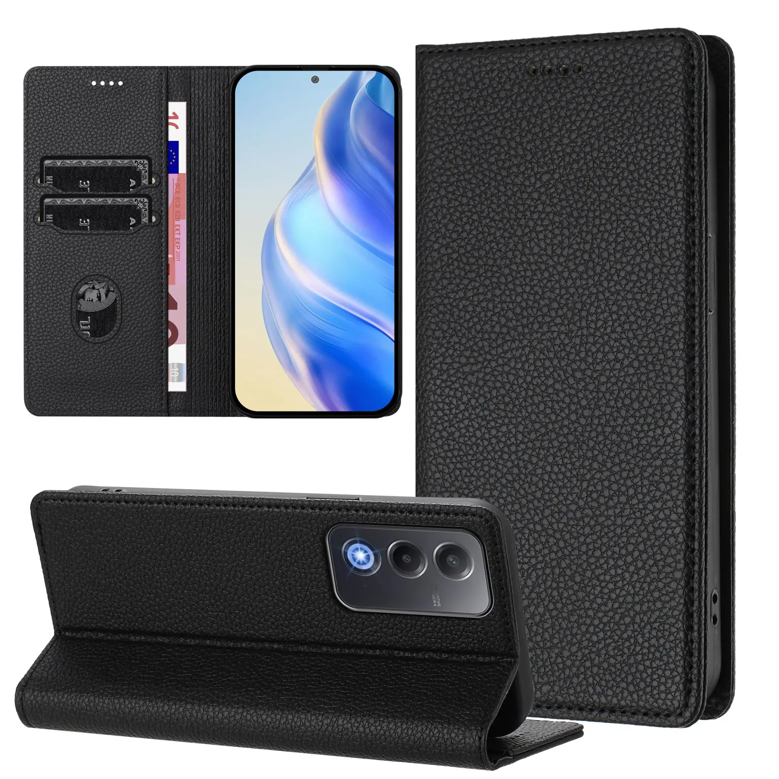 Vintage Slim Magnetic Leather Wallet Flip Cover with Card Slots