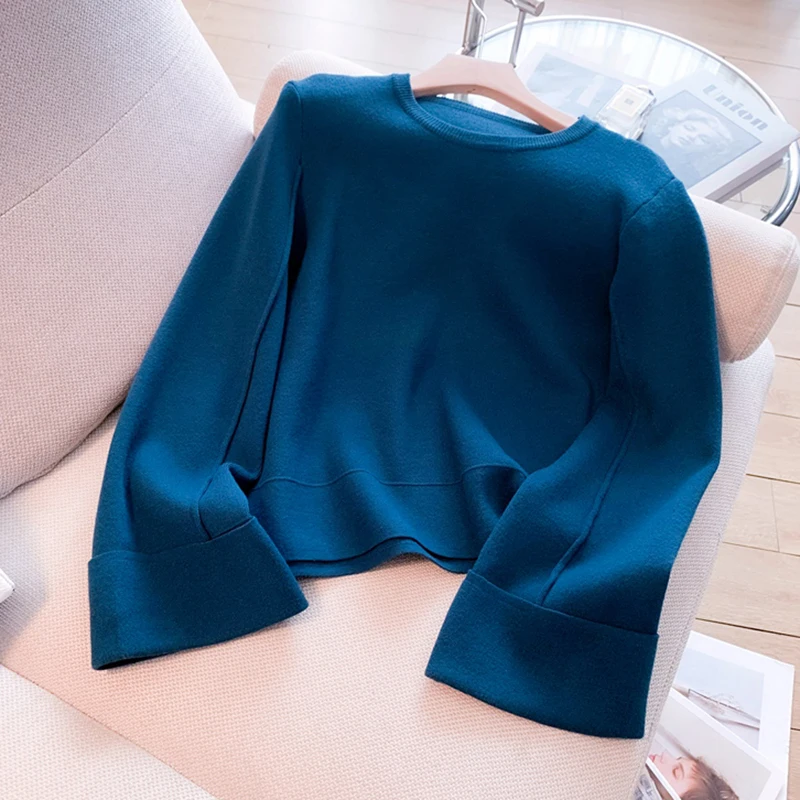 Londyn Sold Color Kntted Long Sleeve Turtleneck Cropped Sweater...