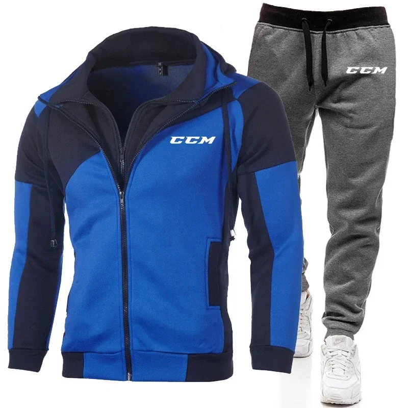2024 CCM New Double Zipper Men's Casual Suit Outdoor Fitness Jogging Sports Suit Men's Hoodie + Pants Set Men's Sets Sports Suit 2
