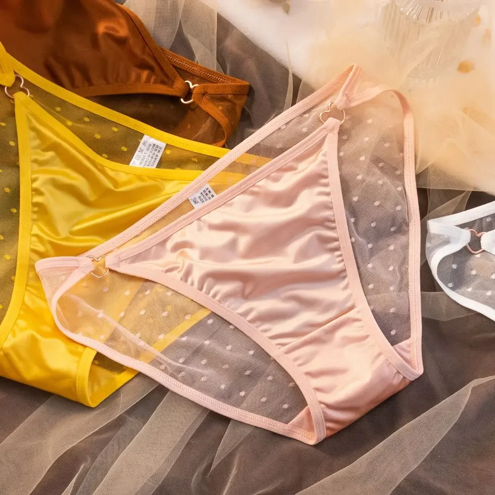 

2pcs Sexy Panties Love Heart Buckle Dot Print Lace Underwear Crotch Brief Breathable Lingerie Women Comfortable Panties