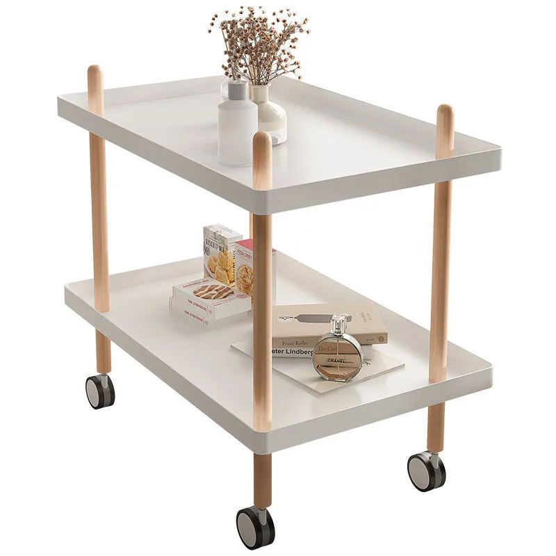 Storage Rack Small Cart Mobile Sofa Bedside Table Tea Table Bedside Minimalist Mini Solid Wood Edge Corner