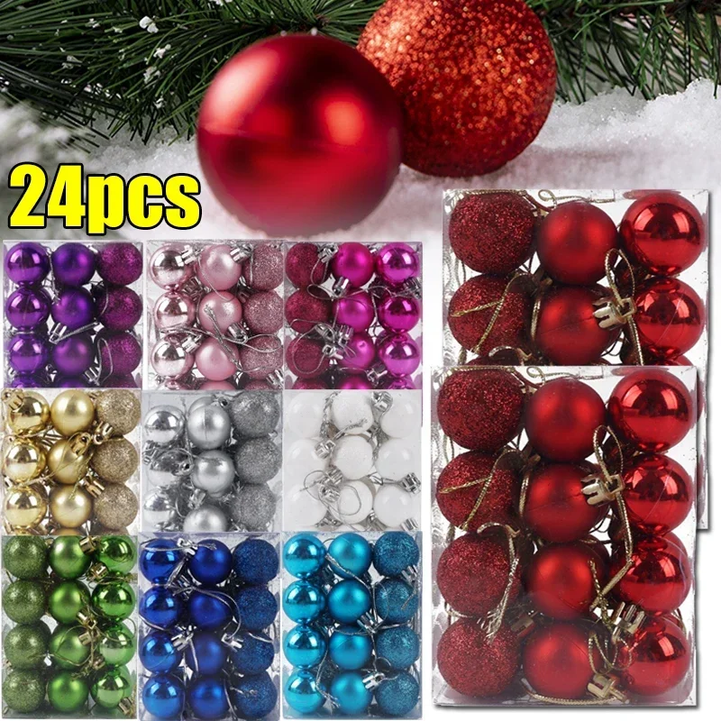 

24pcs Boxed Set Christmas Balls Ornaments Xmas Tree Pendant Decorations 3cm Colorful Balls Xmas Hanging Decor Festival Gifts