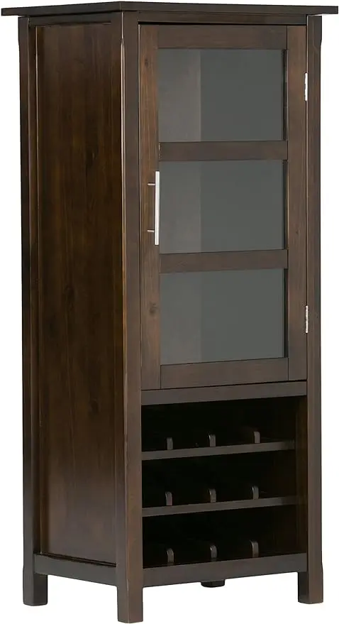 

SIMPLIHOME Avalon 12-Bottle SOLID WOOD 22 Inch Wide Contemporary High Storage Wine Rack Cabinet in Dark Tobacco Brown