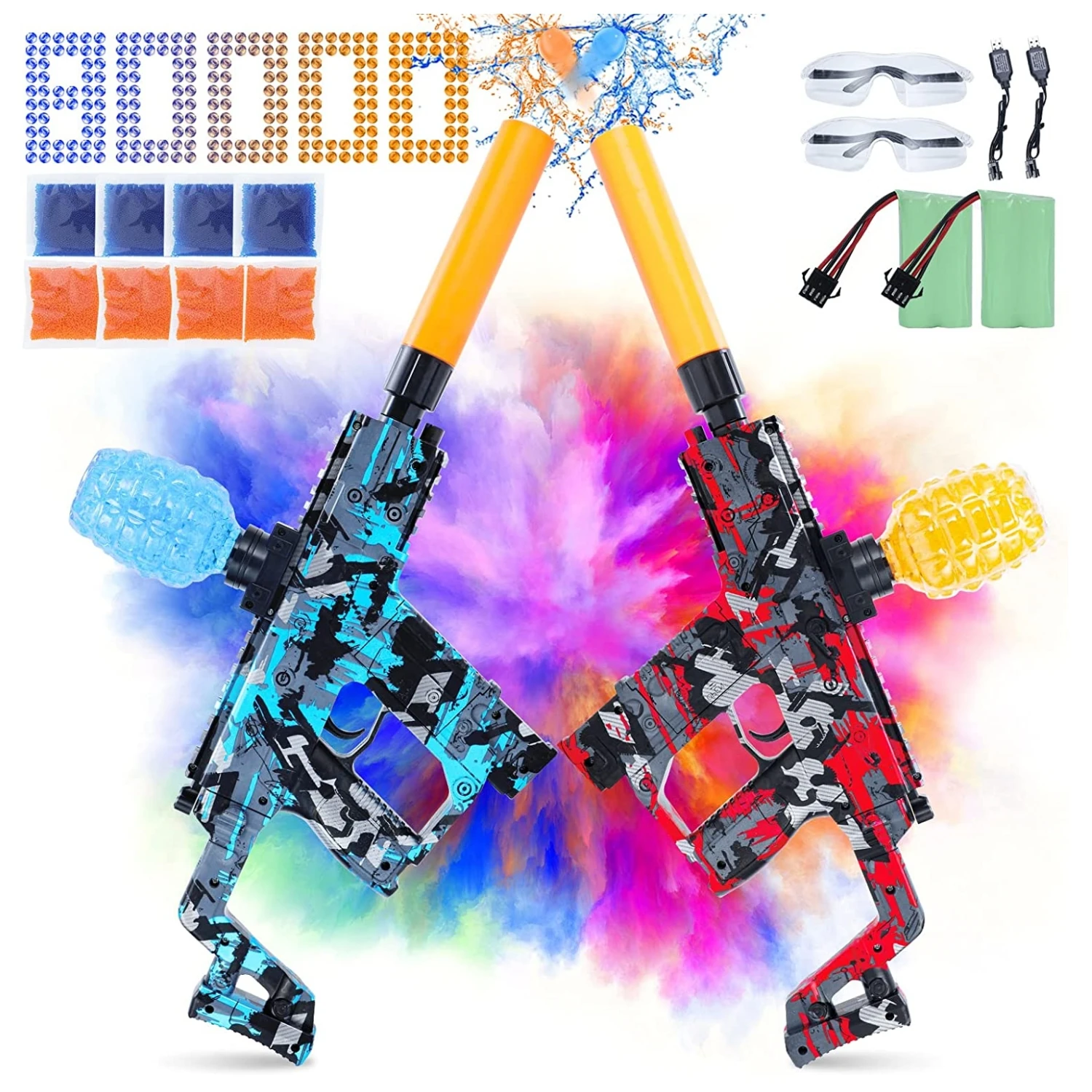 2 Pack Gel Ball Splatter Water Bomb Blaster Giocattolo Automatico Electric Gel Ball Splatter Con Occhiali 80000 Water Bead Blaster
