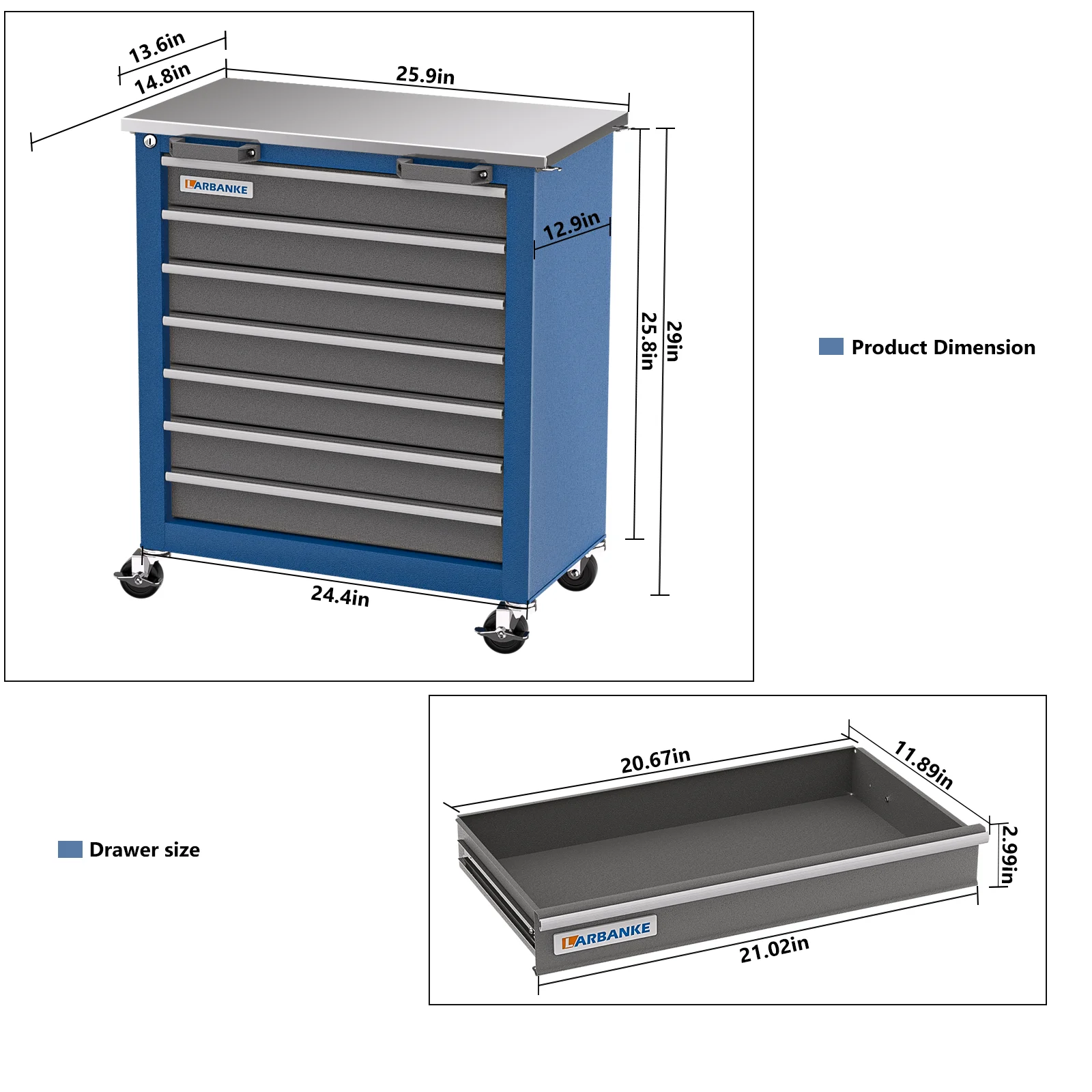 7-Drawer Rolling Tool Chest Toolbox,Tool Box with 360° Lockable Wheels and Padded Feet,Tool Chest with Keyed Locking System 2