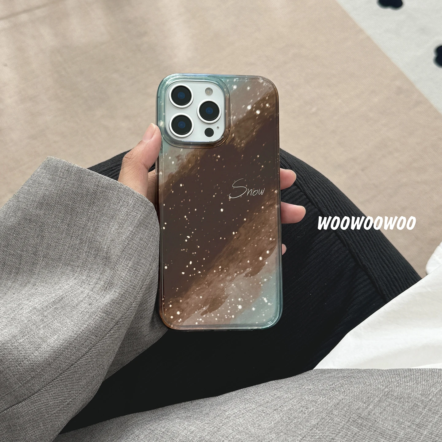 Luxury Laser Gradient Smudge Brown Phone Case For iPhone 15 14 13 16 Pro Max 13 14 15 16 Pro Fashion Shiny Bumper Cover Funda