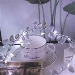 Golden Silver Tiny Leaves Fairy Light Garland - Battery Powered Decorative Vine Lights for Wedding and Home Party Decor (Silver White Light)