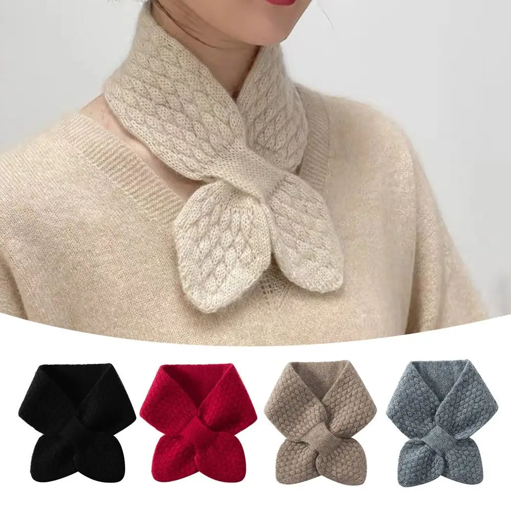Bib Thermal Neck Warmer Scarf Thickening Snap Fastener Cross Knitted Scarf Windproof Autumn Winter Scarves Unisex 3
