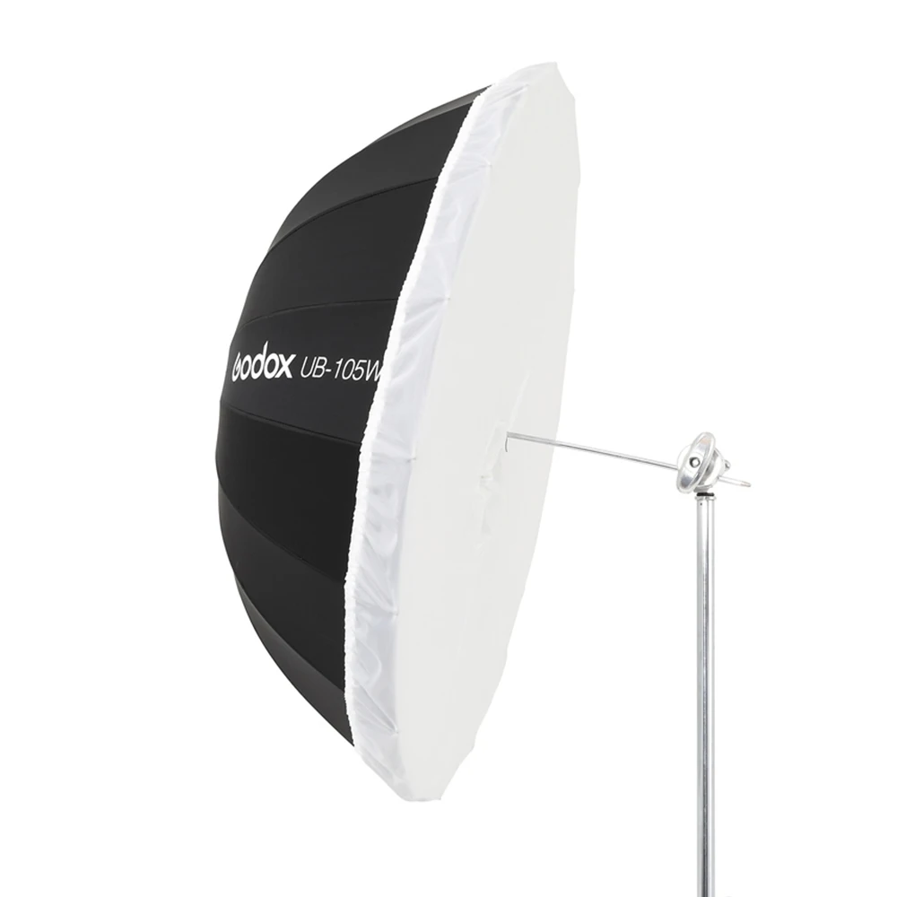 Godox UB-105W 포물선 블랙 화이트 반사 우산, 스튜디오 라이트 우산, 블랙 실버 디퓨저 커버 천, 41 인치, 105cm