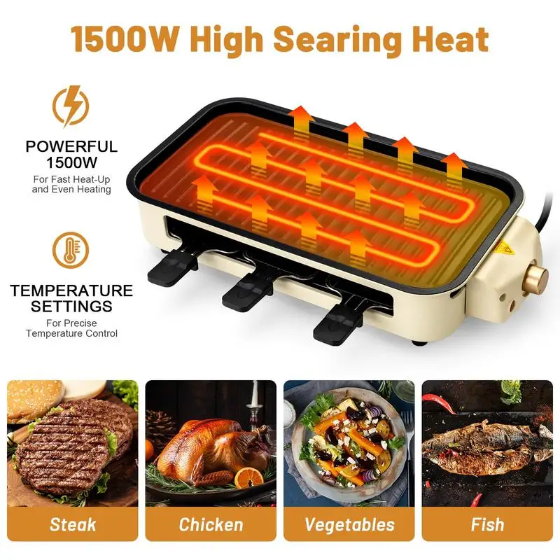 Pukomc Electric Smokeless Indoor Grill, Non-Stick Cooking Removable Plate, Portable Korean BBQ Grill with Removable Temperature 4