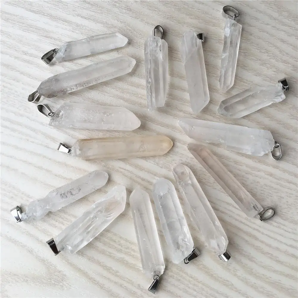 10pcs chakra pendant Natural drusys stone quartz pendant Raw ore white crystal column point healing crystals diy jewelry making