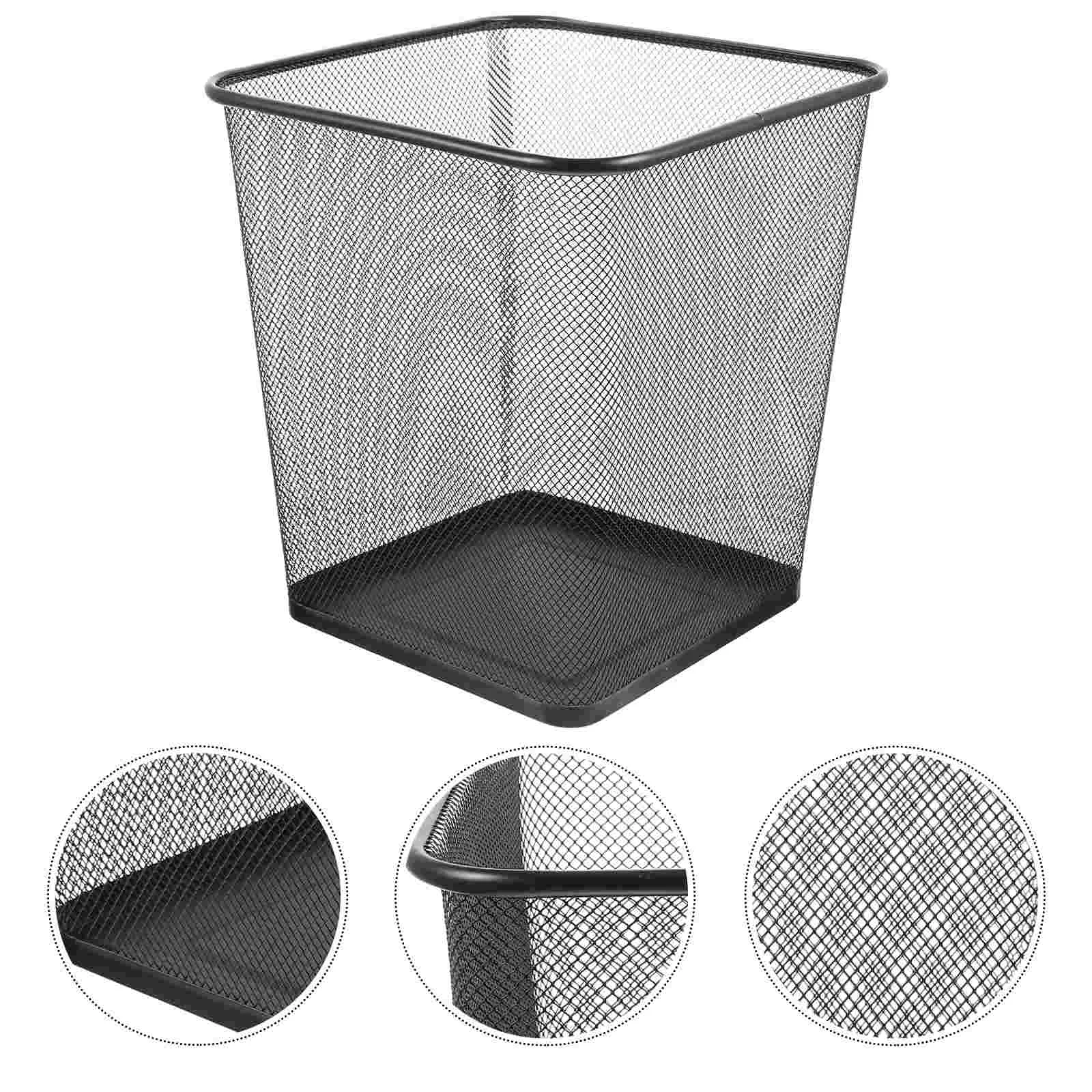 

Trash Can Garbage Bin Mesh Waste Basket Container Wire Metal Wastebasket Office Paper Kitchen Recycling Bedroom Black Rubbish