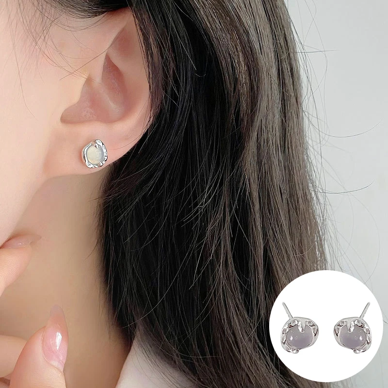 

100% 925 Sterling Silver Chalcedony Geometric Earrings for Women Girl Liquid Lava Design Jewelry Birthday Gift Dropshipping