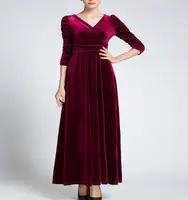 Women Clothing Plus Size Long Dress Velvet Autumn V-Neck  Evening Bridesmaid Party Prom Abayas Muslim kaftan African Maxi Dress - Image 3