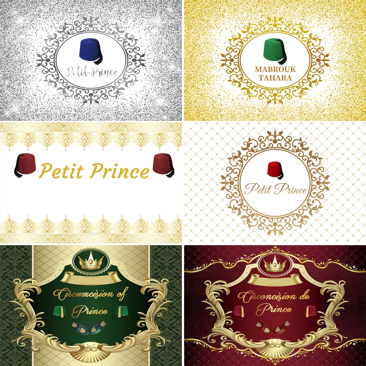 Customize Circumcision Backdrop For Photographic Petit Prince Hat Mabrouk Tahara Gold Old Vintage Pattern Baby Shower Background