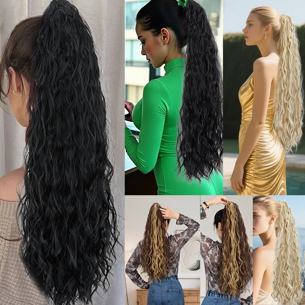 Synthetic 26inch Long Clip-on ponytail Extensions  Ponytail Hair Piece Wave Hair Extensions Hairpieces for Women