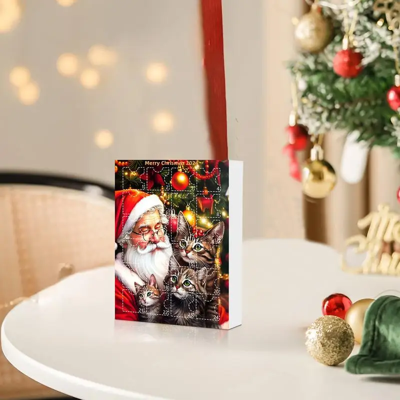 Christmas Cat Advent Calendar 24 days box Xmas Tree Hanging 2D Ornament Cartoon Festival Supplies Funny Holiday Decoration