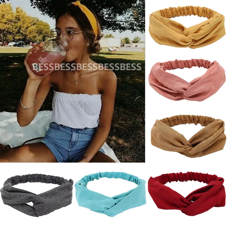2022 Women Solid Headbands Turban Elastic Headwear Head Wrap Women Hair