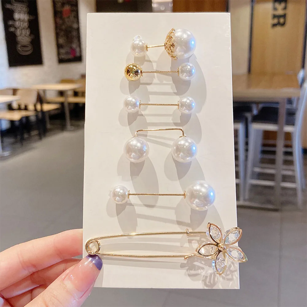 6Pcs Pearl Waist Tightener Brooch Pin Adjustable Pants Clip No Sew Metal Alloy Golden DIY for Jeans Skirt Dress Shirt Decoration