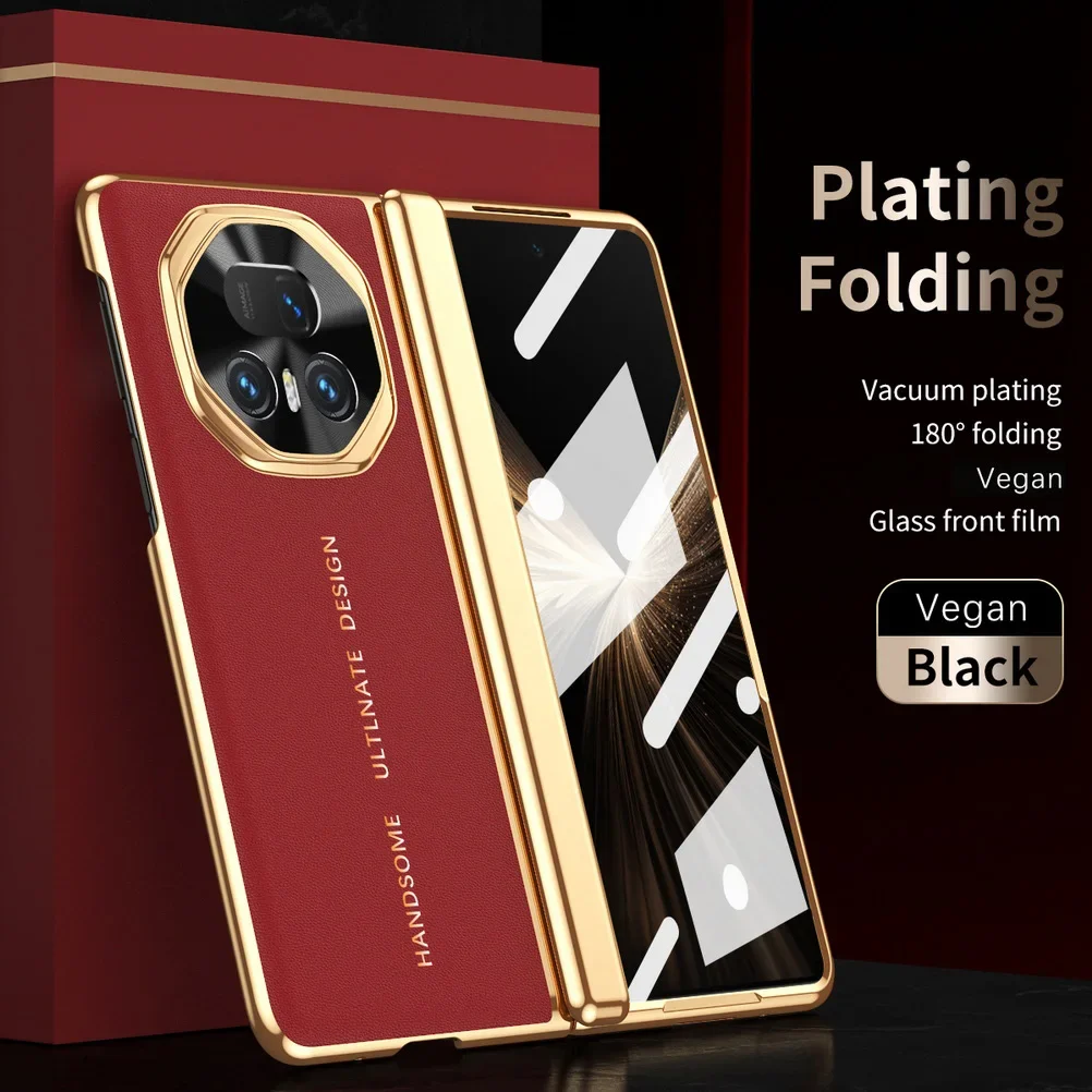Luxury Electroplated Frosted Leather Folding Case with Tempered Film and All-Inclusive Hard Cover