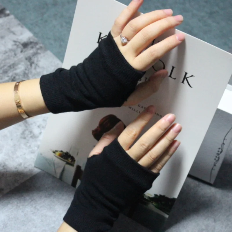 

Combed Cotton Couple Gloves Fingerless Open Finger Knitted Half-finger Short Type Male and Female Student