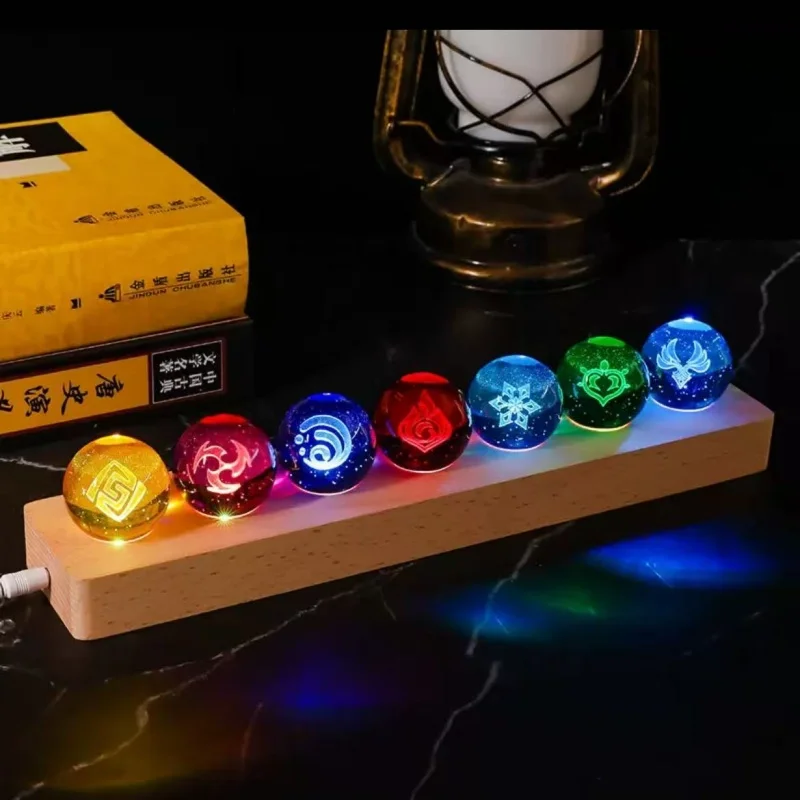 Genshin Impact Crystal Ball 3D Carving Internal Stereoscopic Luminous The Eye Of God The Seven Elements Ambient Lighting Toy