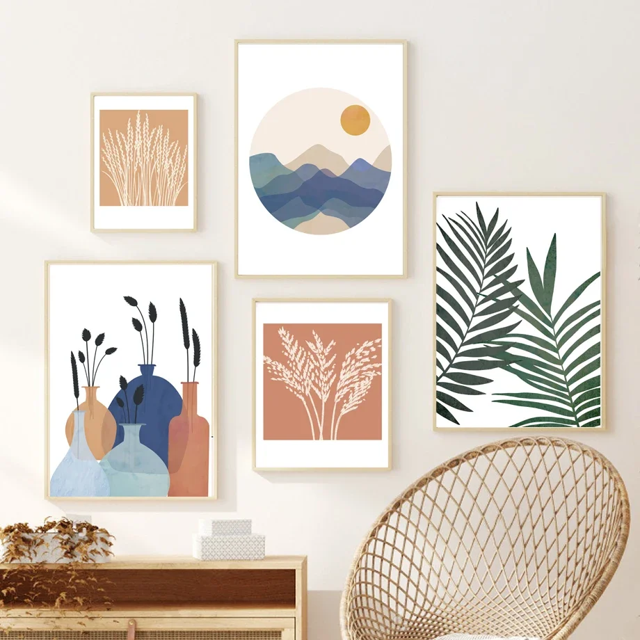 

Sun Leaf Plant Reed Minimalist Landscape Wall Art Canvas Painting Nordic Posters And Prints Wall Pictures For Living Room Decor
