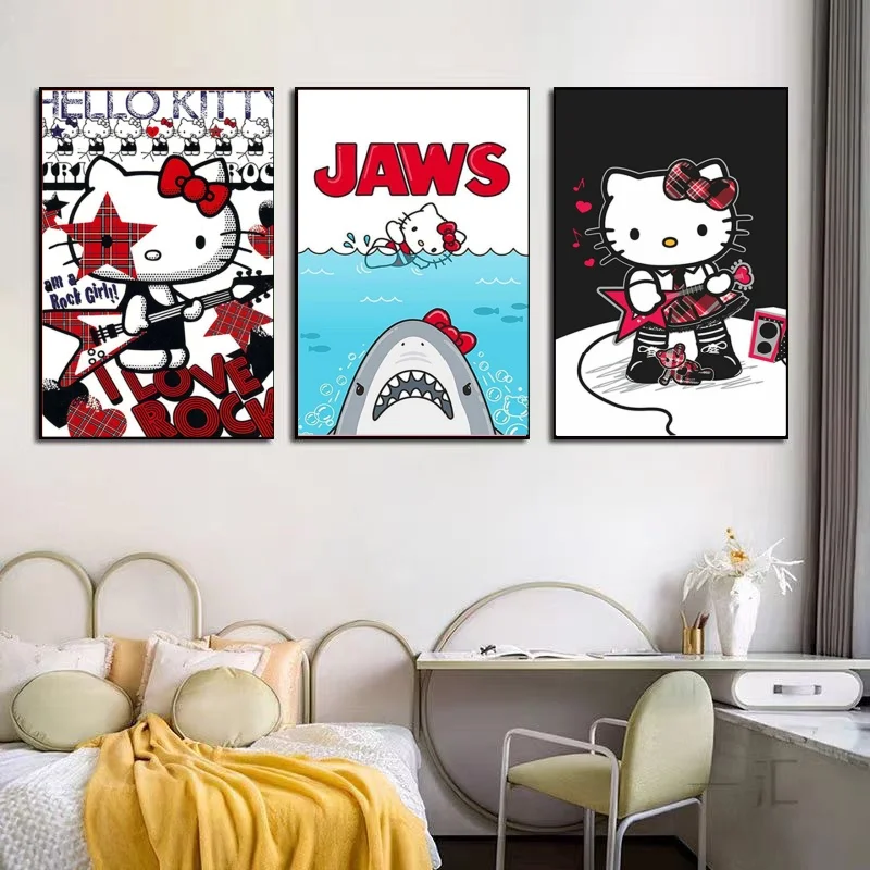 Anime Character Sanrios HelloKittys Print Modern Living Room Hanging Aesthetic Poster Christmas Gift Modular Wall Sticker