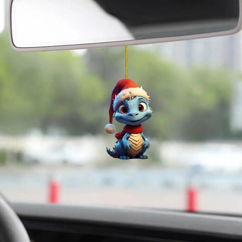 

2D Acrylic Christmas Cartoon Dinosaur Figures Car Pendants Tree Decoration Car Hanging Ornaments Car Interior Accessories