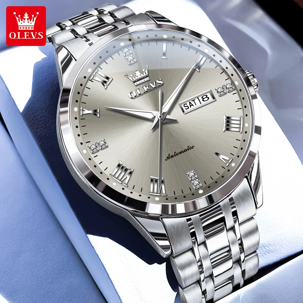 OLEVS 7062 Business Men's Watches Waterproof Weekly Calendar Automatic Mechanical Watch Waterproof Stainless Steel Roman Scale 2