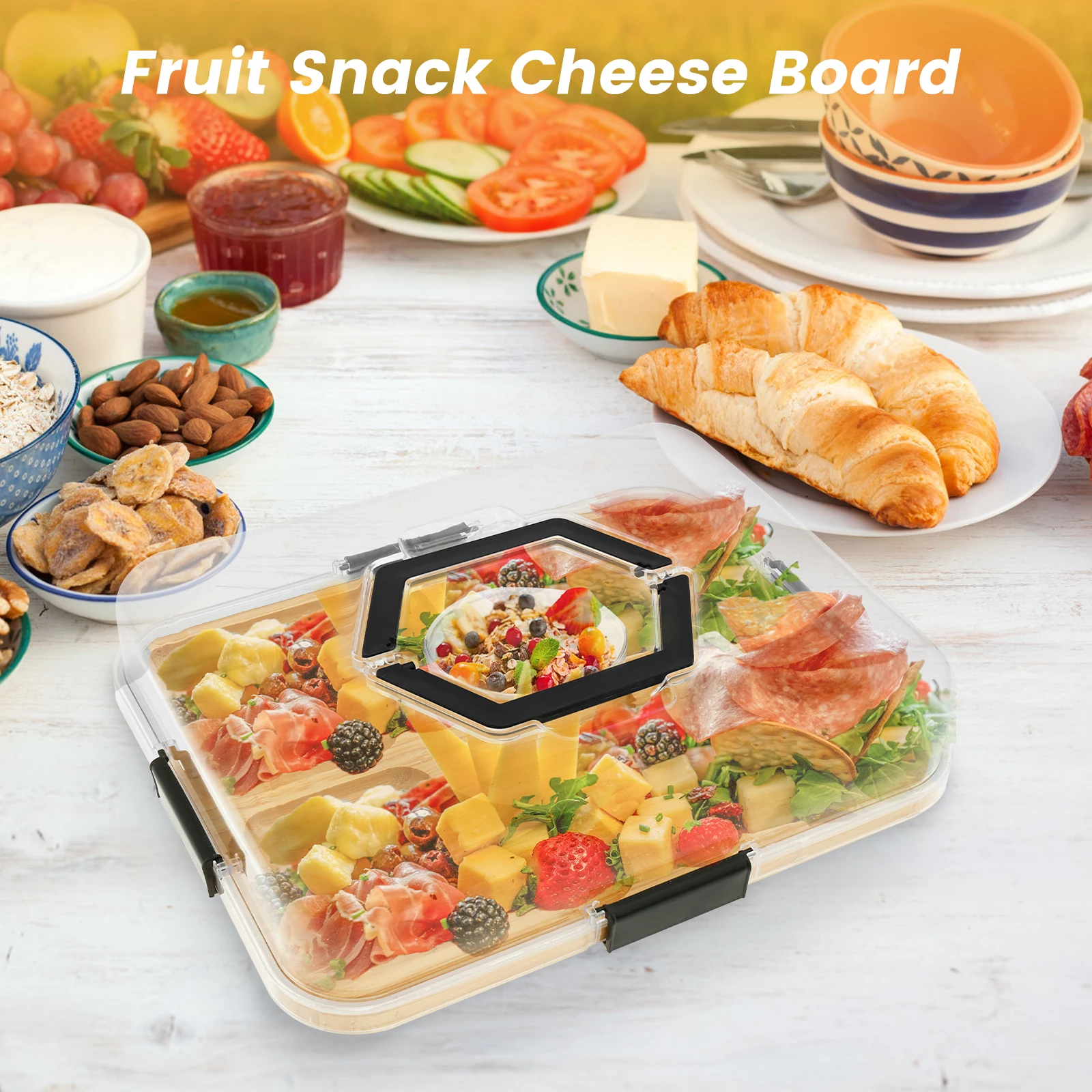 Bamboo Serving Tray with Clear PET Lid – Food Safe Storage & Serving Solution 15 S591adbdfbf71475a98b1c4b46e692a8b3