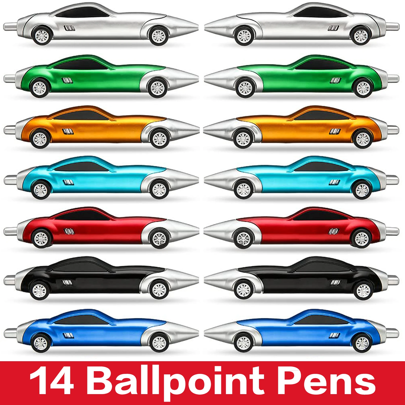 14Pcs Cartoon Ballpoint Pen 1.0mm Oily Blue Refill Ball Pen Plastic Car Shape Toy Pen Signature Writing Tool School Office fuliwen metal   barrel roller ball ballpoint pen silver trim owl eagle head clip writing tool gift pen