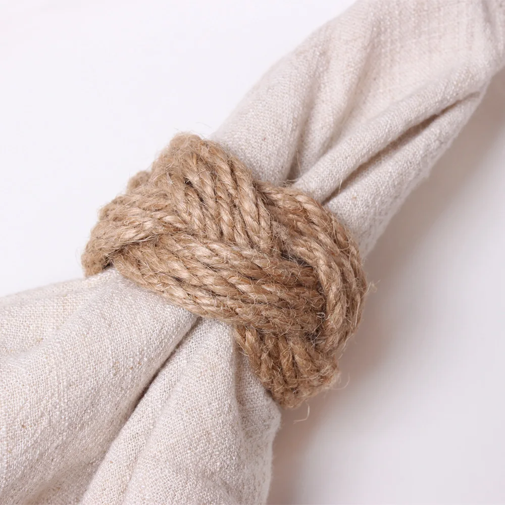 2/4/6Pcs Natural Burlap Napkin Ring Jute Rope Woven Napkin Buckles Holder Wedding Birthday Party Dinner Table Decoration Supply napkin ring