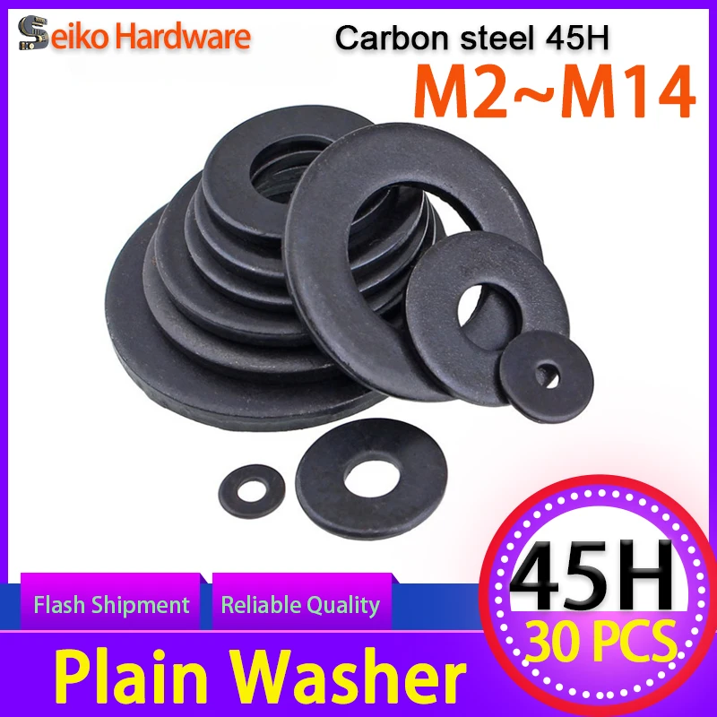 

30PCS Spot Supply Class 8 Black Flat Gasket Blackening Thickened Flat Gasket Meson Huashi M2 M2.5 M3 M4 M5 M6 M8 M10 M12 M14