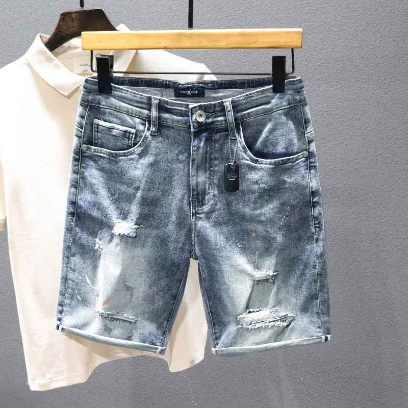 Men Summer Denim Shorts Light Blue Holes Shorts Jeans New Fashion Male ...