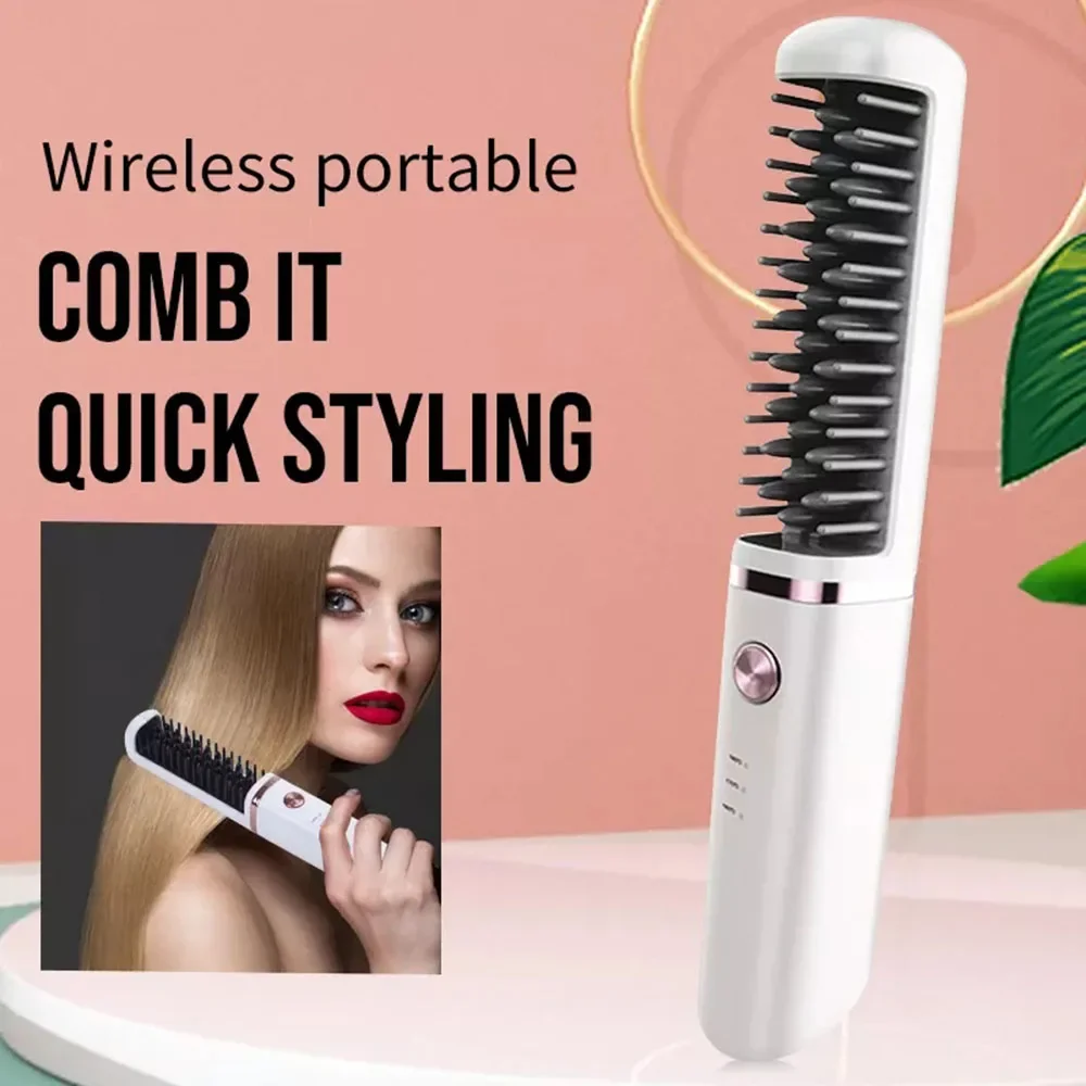 Wireless Hair Straightener Beard Comb for Women and Men 30W 4000mAh Automatic Brush Mini Magic Portable Cordless USB Charging 4