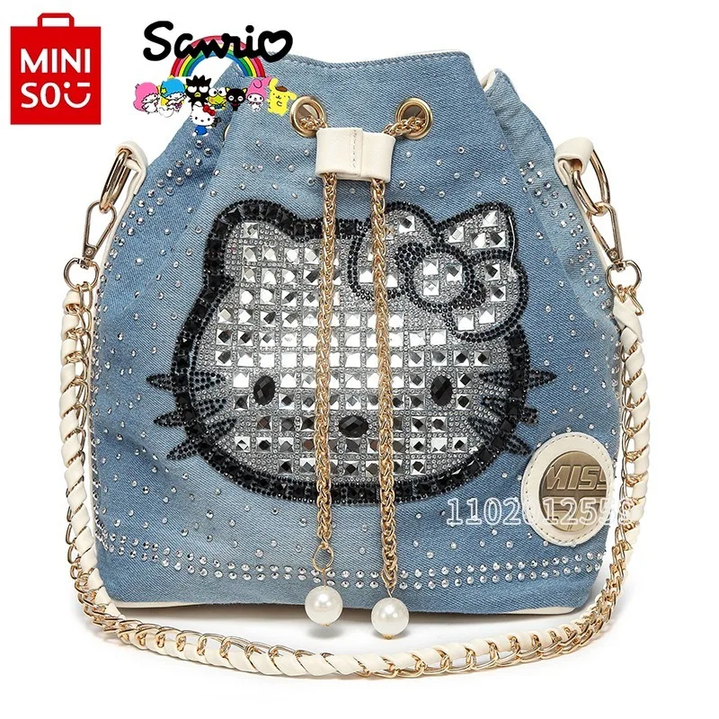 Miniso Hello Kitty New Women's One Shoulder Crossbody Bag Cartoon Fashion Diamond Women's Handbag Large Capacity Women's Bag