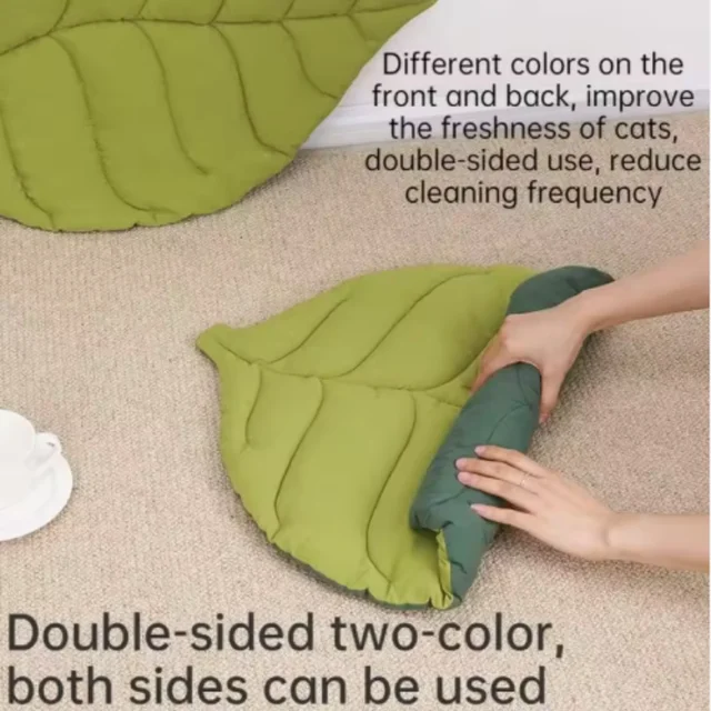 Soft Cotton Cat Bed Mat Leaf Shaped Kitten Puppy Dog Sleep Blanket Double Sided Washable Pet Floor Rug Home Comfort Pad 6