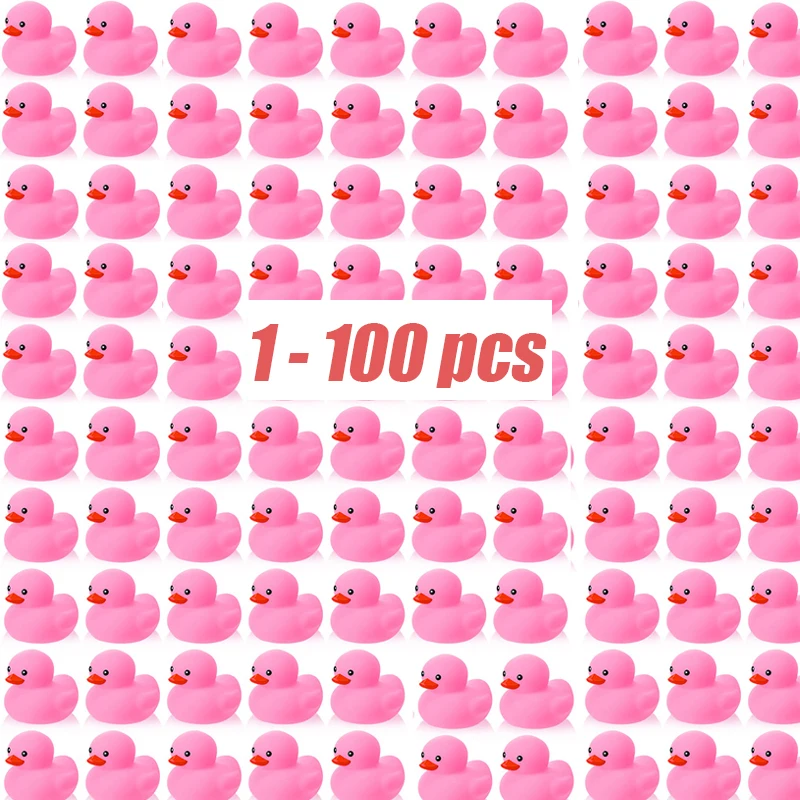 1-100pc Pink Mini Rubber Ducks Set in Bulk Float Squeak Tiny Ducks Rubber Duck Toy for Kids Party Birthday Supplies