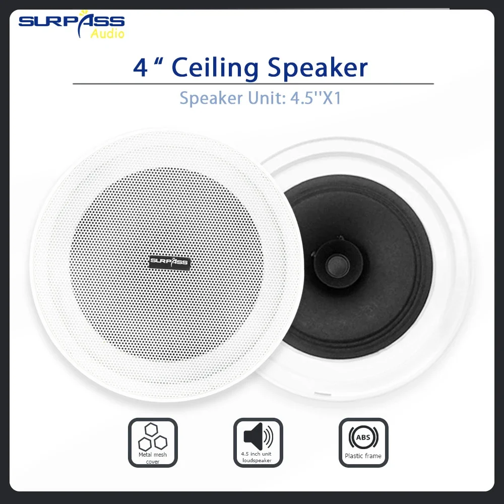 4Inch Ceiling Speaker 6W Professional Public Address System Loadspeaker Background Music Sound for Home Theater Cafe Shop School