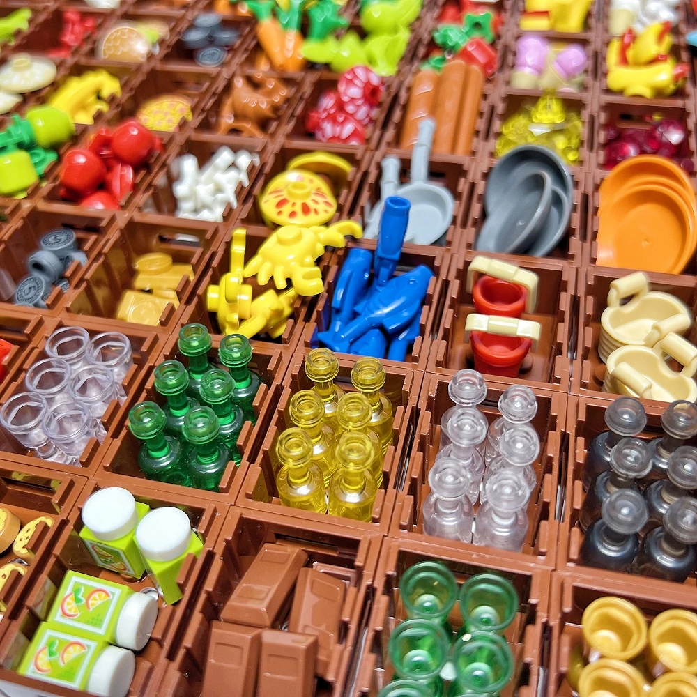 MOC Foods and Tools Building Blocks DIY Toys Seafood Meat Vegetables Fruit Dessert Goblet Dishes Small Particles Building Blocks 5