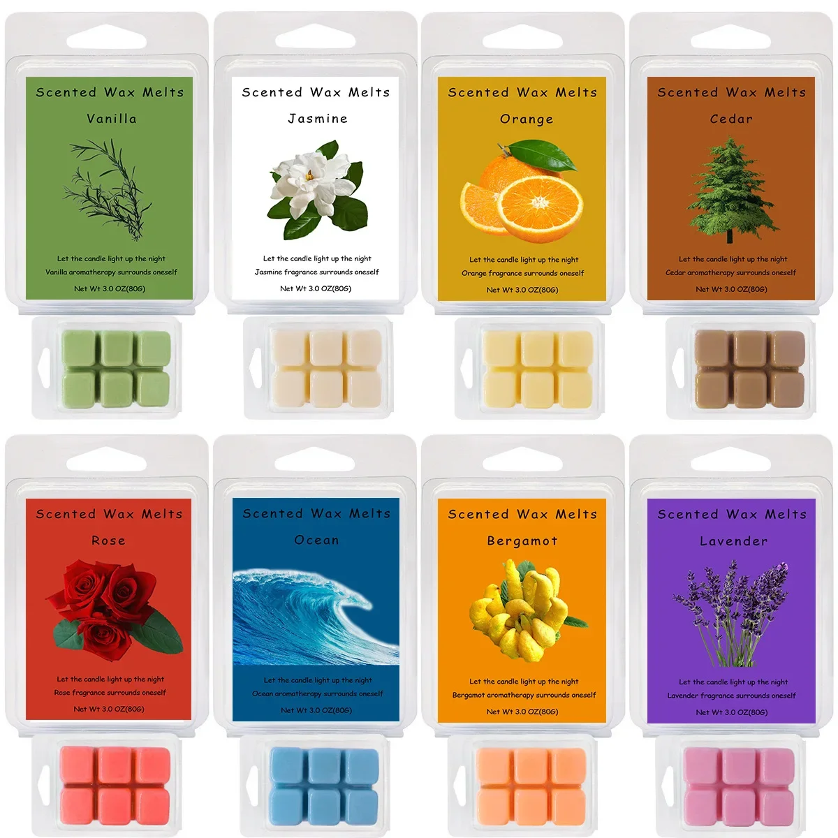 Scented Wax Melts Soy Scented Wax Warmer Cubes Pack Gift Oil Burner Natural Strong Fragrance Bar Melts for Lamp 8