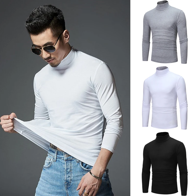 Description Picture 3 of itemCasual Men's Thermal Underwear Slim Turtleneck tops Long Sleeve solid color basic Tops T-shirt undershirts Pullover man clothing