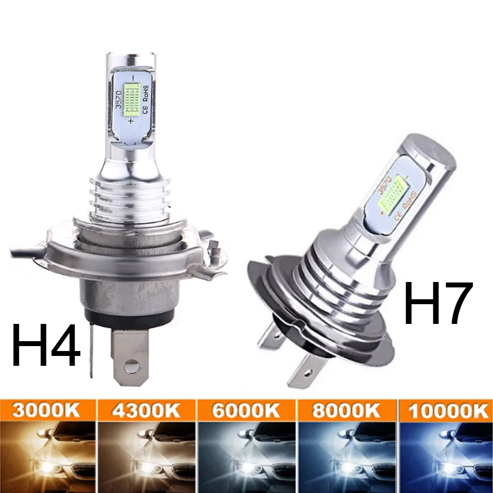   H7 LED 헤드라이트 전구 SH1 H3 H11 H4 H6 20000LM 12V 6000K 자동 LED 헤드램프 IP68 변환 하이/로우 빔 키트 드라이빙 라이트, 2 개입 