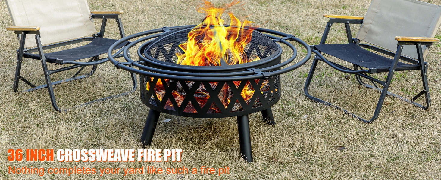 EcoNook 36 Inch Wood Burning Fire Pit with 2 Loops
