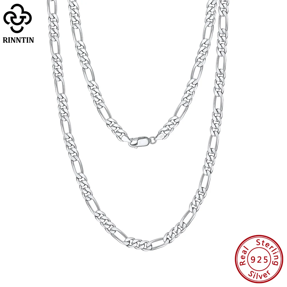 

Rinntin 925 Sterling Silver 5.0mm Diamond-Cut Figaro Chain Necklace for Women Men Luxury Thick Chain 40-60cm Fine Jewelry SC34